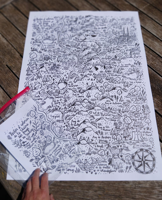 Poster à colorier de la Chaîne des puys et du Sancy